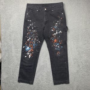 No Boundaries Jeans Mens 34 Black Paint Splatter Double Knee Carpenter Streetwea
